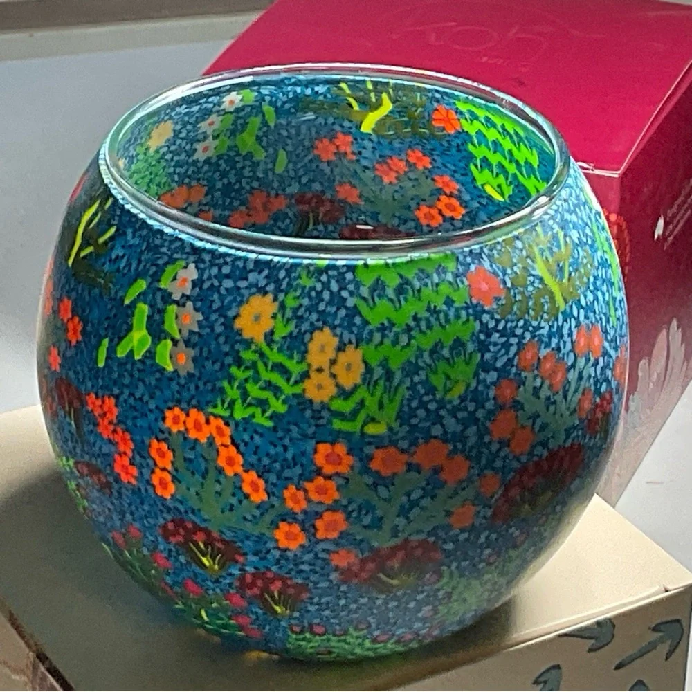 Tea Light candle holder Australian Aboriginal vibrant boho design NIB